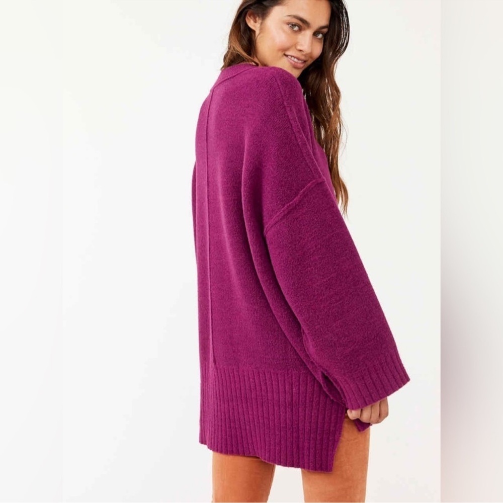 Free People Peaches Tunic Sweater Plum Caspia Hi Lo Mock Neck Sweater M - Picture 3 of 10
